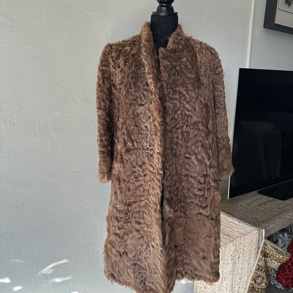 Jackets & Blazers - Woman vintage Astrakhan Persian  curly Lamb real fur coat size L. Like new.